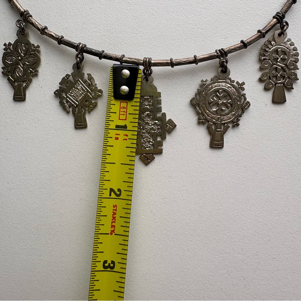 Vintage Sterling silver Hand wrought Multi Cross Charm Choker collar necklace - Picture 14 of 16